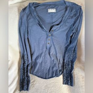 We The Free Slate Blue Lace Sleeve Henley